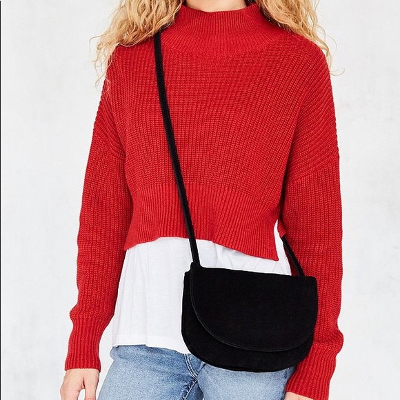 Urban Outfitters double pouch black suede cross body bag / purse - Picture 2 of 16